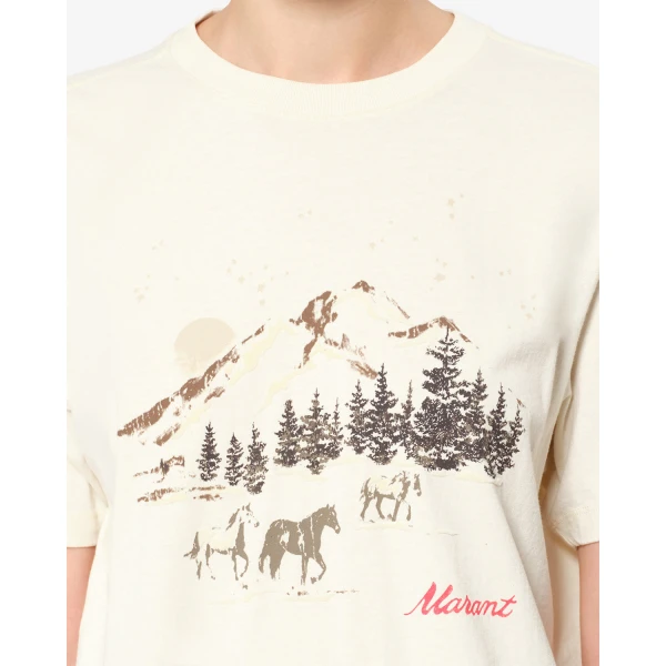 Isabel Marant Zewel Festive Mountain T-Shirt in Ecru | T-shirts | Luxury Shoes 