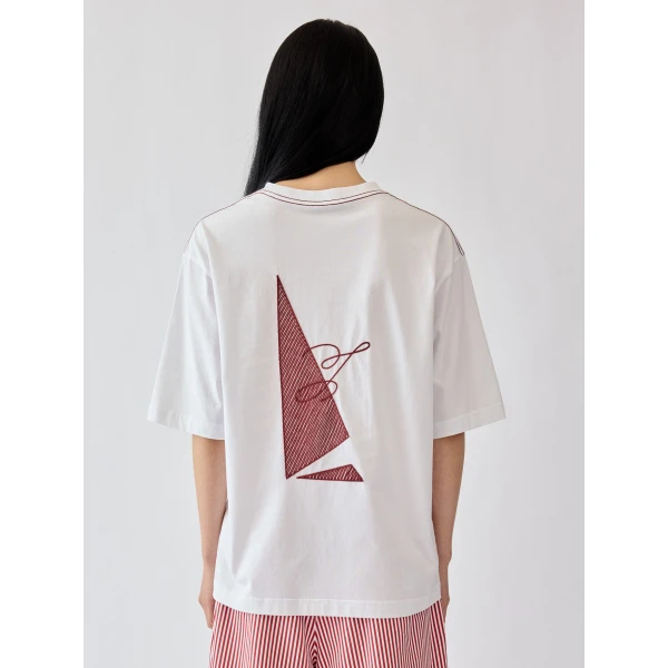 embroidery red and white sails Jacquemus top