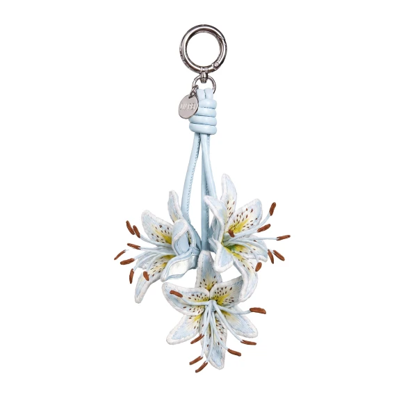 JW PEI 3D Embroidered Lily Bag Charm in Ice Blue | Bag Charms | Luxury Shoes 