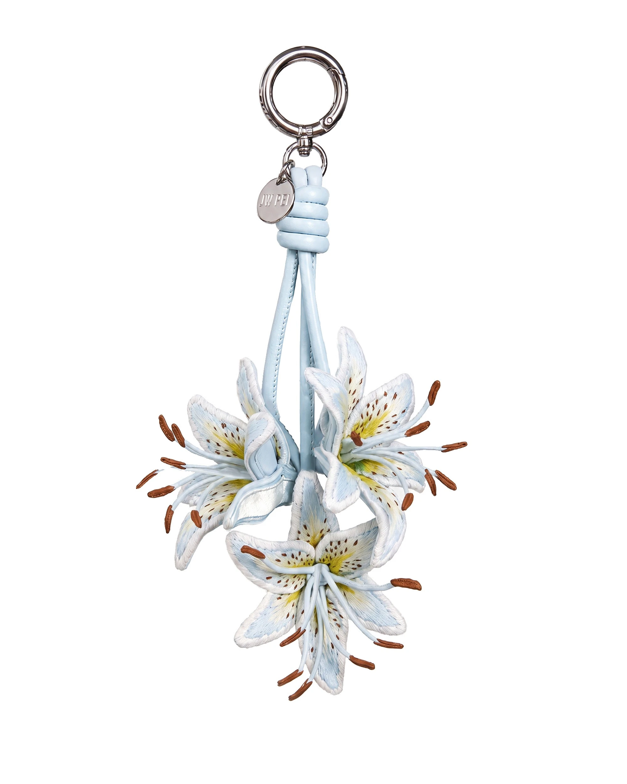 JW PEI 3D Embroidered Lily Bag Charm in Ice Blue JW PEI 3D Embroidered Lily Bag Charm in Ice Blue | Bag Charms | Luxury Shoes
