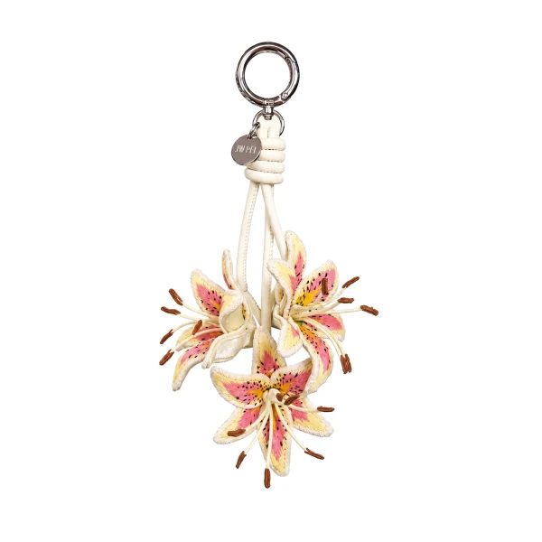 JW PEI 3D Embroidered Lily Bag Charm in Pink Yellow | Bag Charms | Luxury Shoes 