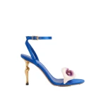 JW PEI Alivia Calla Lily Gold Metal Heel Sandals in Royal Blue | Sandals | Luxury Shoes 