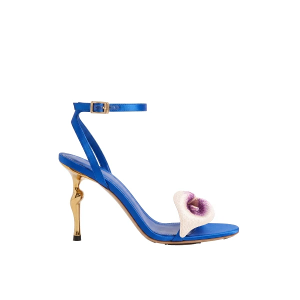 JW PEI Alivia Calla Lily Gold Metal Heel Sandals in Royal Blue | Sandals | Luxury Shoes 