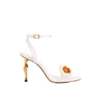 JW PEI Alivia Calla Lily Gold Metal Heel Sandals in White | Sandals | Luxury Shoes 