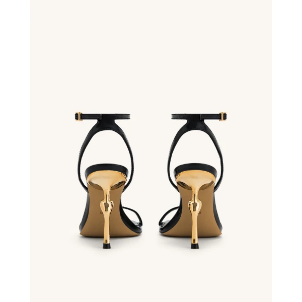 JW PEI Alivia Gold Metal Heel Sandals in Black | Sandals | Luxury Shoes 
