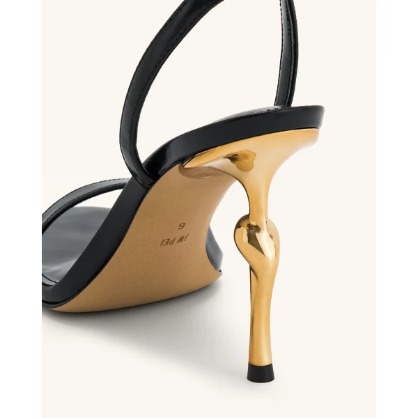 JW PEI Alivia Gold Metal Heel Sandals in Black | Sandals | Luxury Shoes 