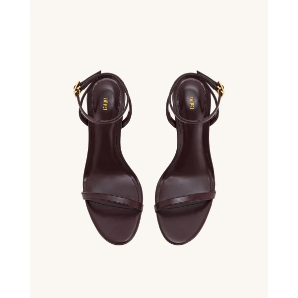 JW PEI Alivia Gold Metal Heel Sandals in Claret Red | Sandals | Luxury Shoes 