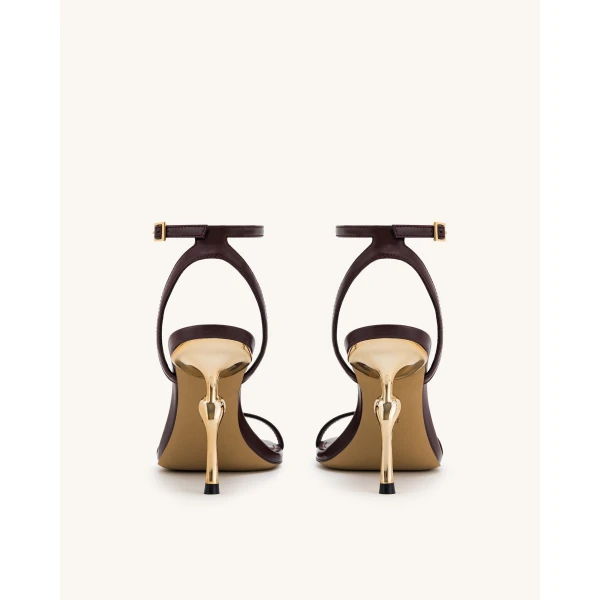 JW PEI Alivia Gold Metal Heel Sandals in Claret Red | Sandals | Luxury Shoes 