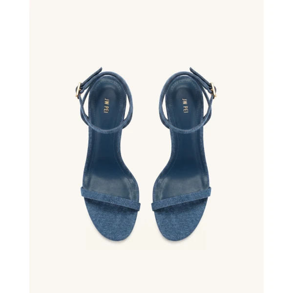 JW PEI Alivia Gold Metal Heel Sandals in Denim Blue | Sandals | Luxury Shoes 