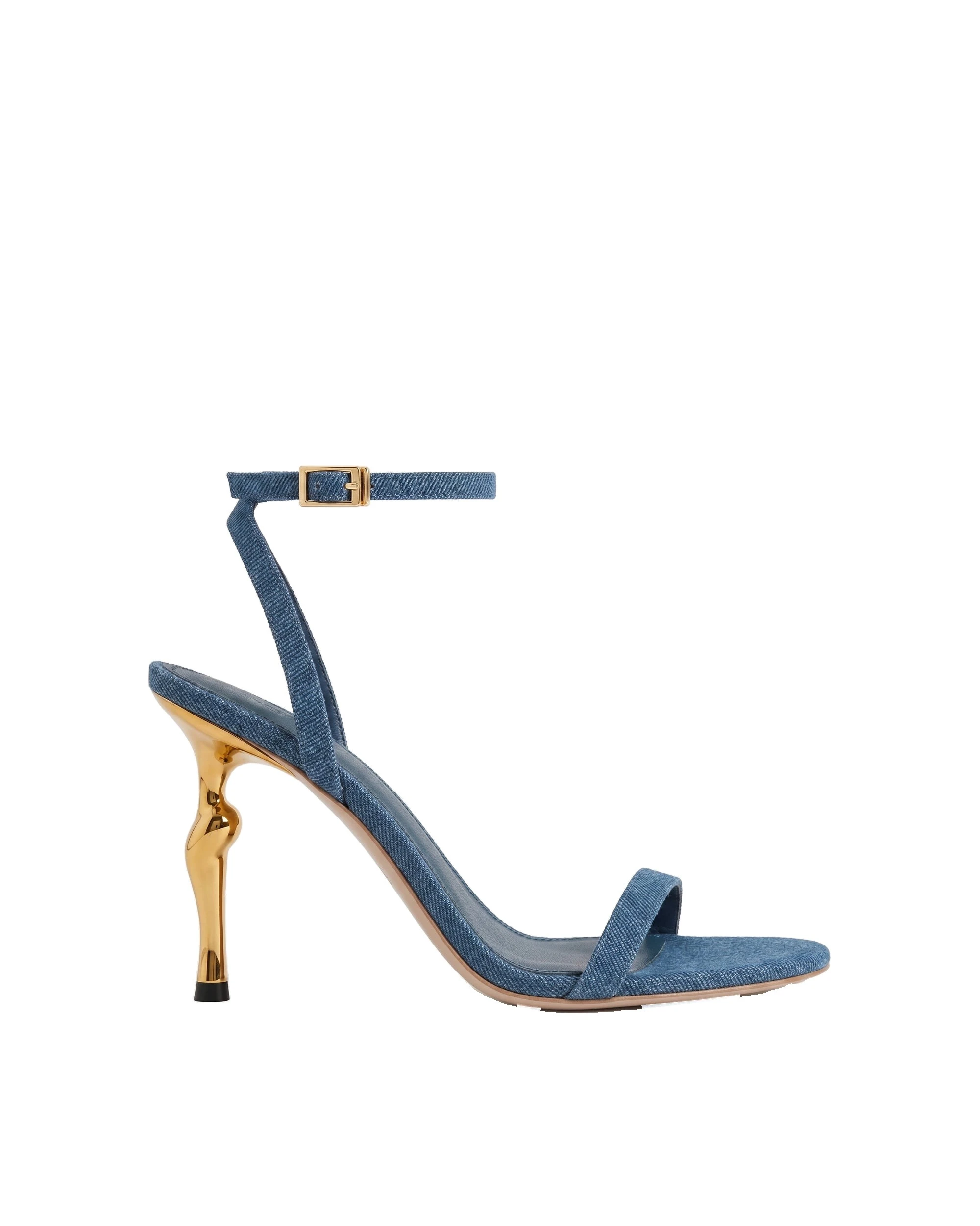 JW PEI Alivia Gold Metal Heel Sandals in Denim Blue JW PEI Alivia Gold Metal Heel Sandals in Denim Blue | Sandals | Luxury Shoes