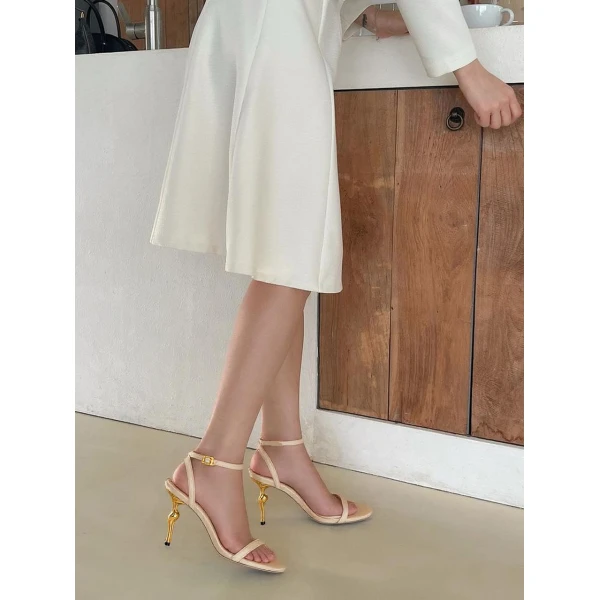 JW PEI Alivia Gold Metal Heel Sandals in Khaki | Sandals | Luxury Shoes 