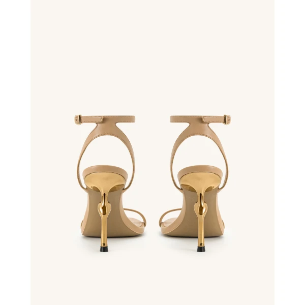 JW PEI Alivia Gold Metal Heel Sandals in Khaki | Sandals | Luxury Shoes 