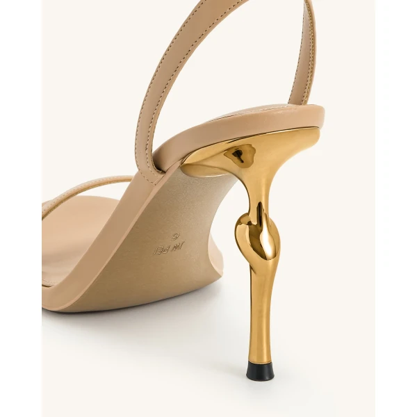 JW PEI Alivia Gold Metal Heel Sandals in Khaki | Sandals | Luxury Shoes 