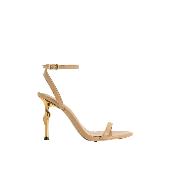 JW PEI Alivia Gold Metal Heel Sandals in Khaki | Sandals | Luxury Shoes 