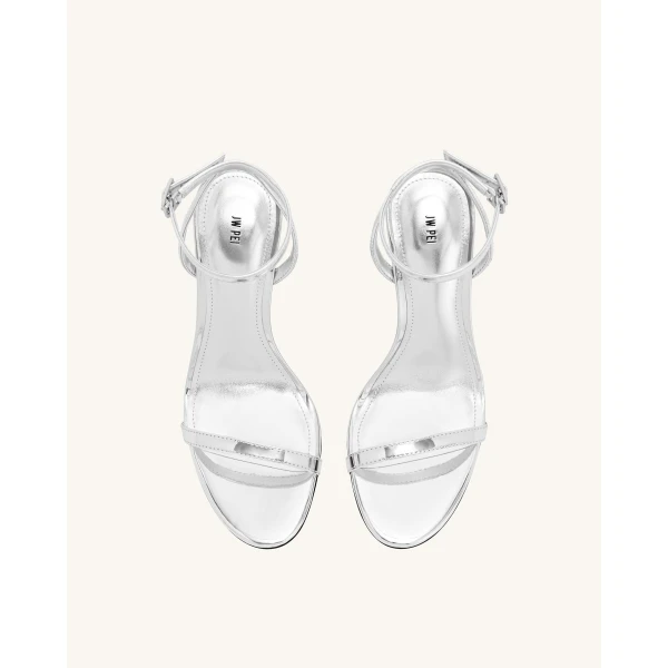 JW PEI Alivia Gold Metal Heel Sandals in Silver | Sandals | Luxury Shoes 