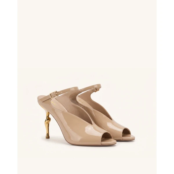JW PEI Alivia Gold Metal Peep-Toe Heels in Khaki | Heels | Luxury Shoes 