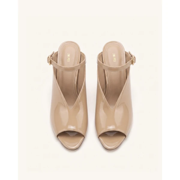 JW PEI Alivia Gold Metal Peep-Toe Heels in Khaki | Heels | Luxury Shoes 