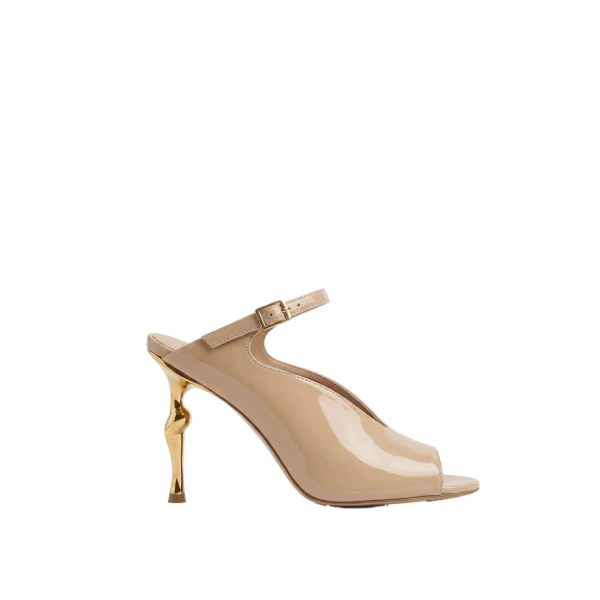 JW PEI Alivia Gold Metal Peep-Toe Heels in Khaki | Heels | Luxury Shoes 