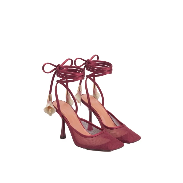 JW PEI Astrid Calla Lily Lace-Up Mesh Pumps in Burgundy | Heels | Luxury Shoes 