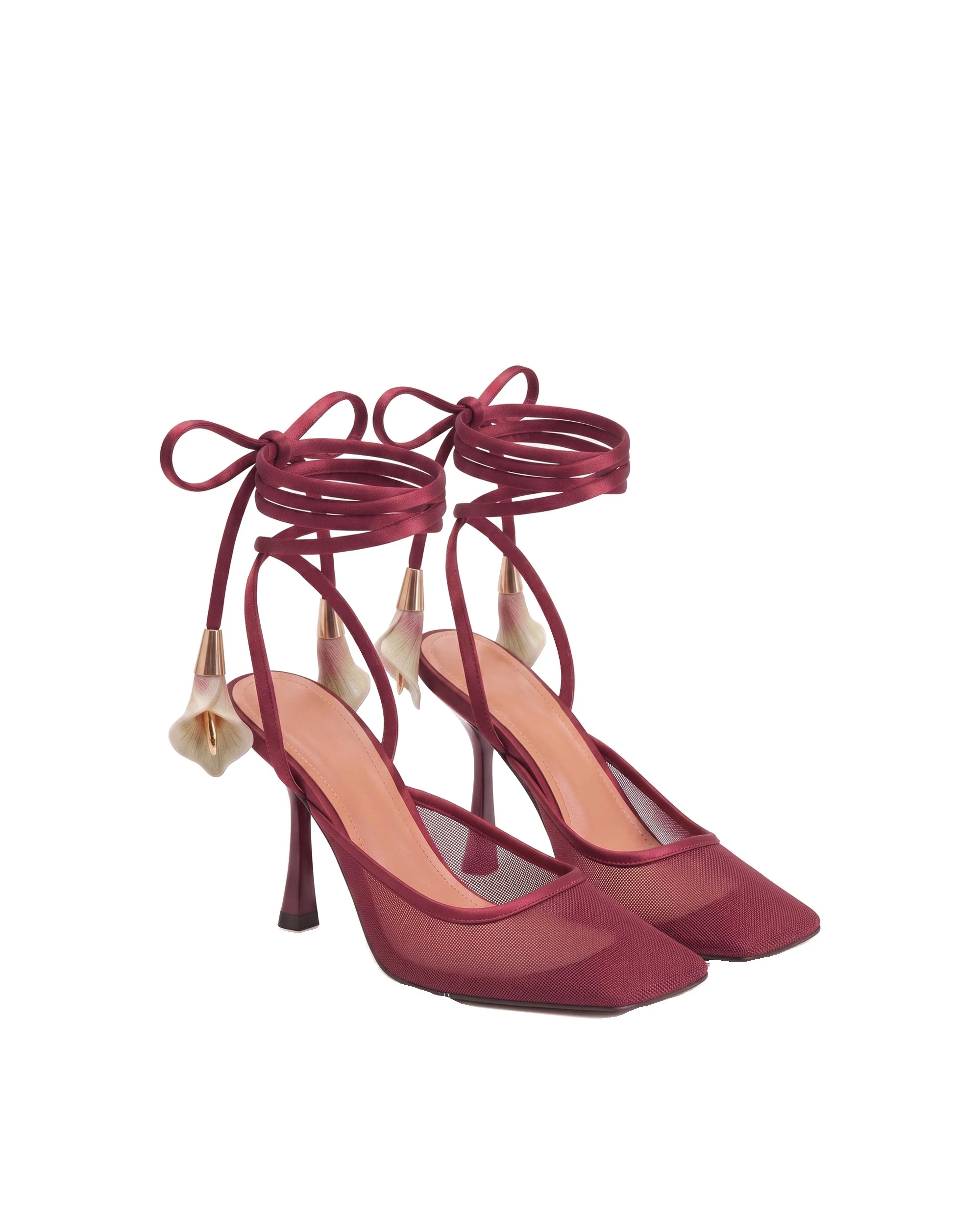 JW PEI Astrid Calla Lily Lace-Up Mesh Pumps in Burgundy JW PEI Astrid Calla Lily Lace-Up Mesh Pumps in Burgundy | Heels | Luxury Shoes