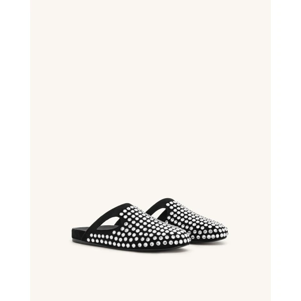 JW PEI Athena Artificial Crystal Flat Mules in Black | Mules | Luxury Shoes 