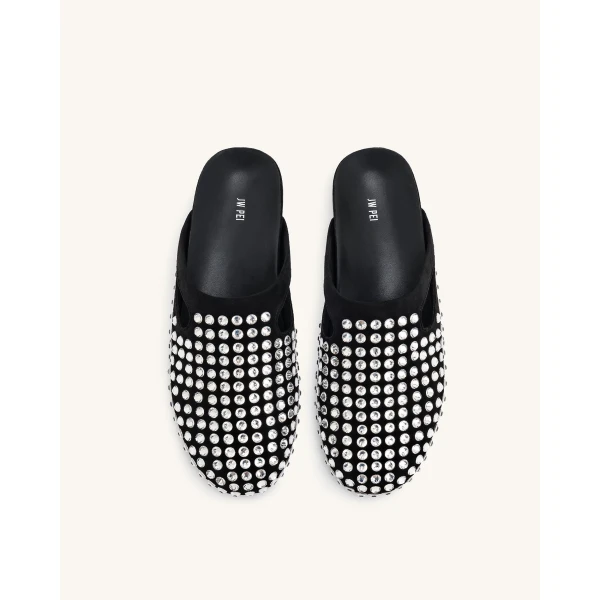 JW PEI Athena Artificial Crystal Flat Mules in Black | Mules | Luxury Shoes 