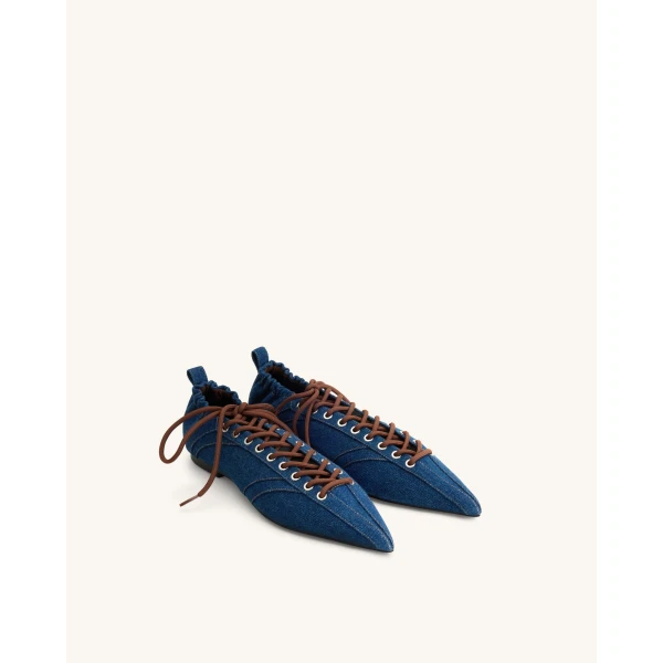 JW PEI Ava Lace-Up Flats in Denim Blue | Flats | Luxury Shoes 