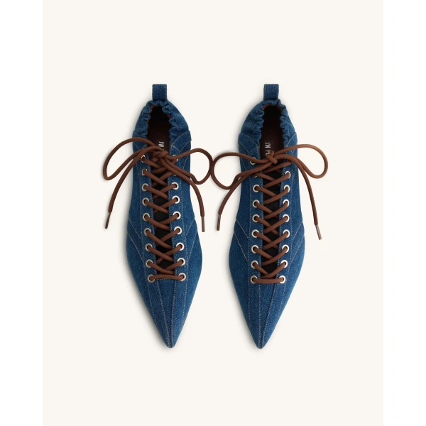 JW PEI Ava Lace-Up Flats in Denim Blue | Flats | Luxury Shoes 