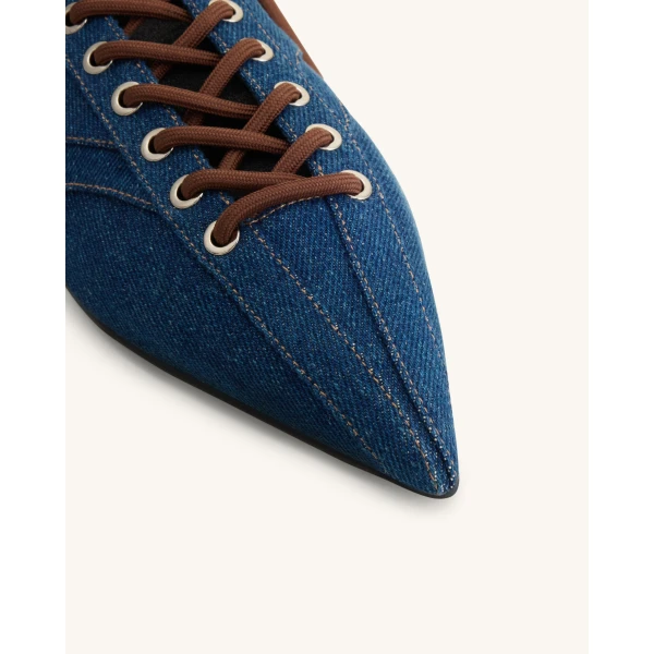 JW PEI Ava Lace-Up Flats in Denim Blue | Flats | Luxury Shoes 