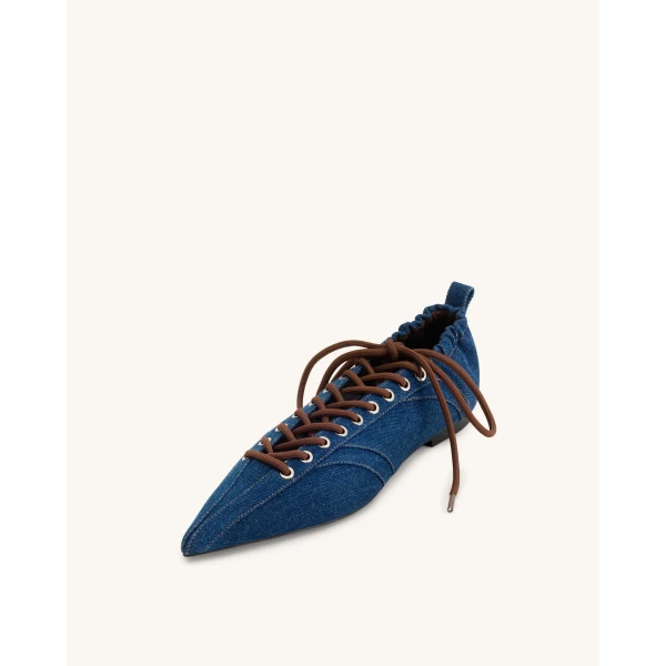 JW PEI Ava Lace-Up Flats in Denim Blue | Flats | Luxury Shoes 