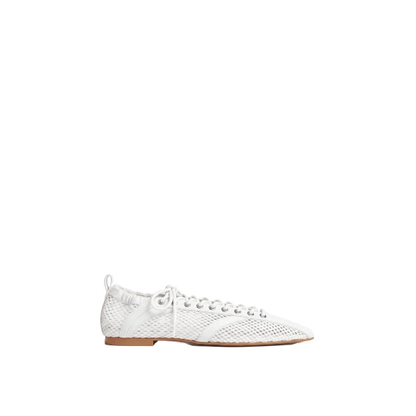 JW PEI Ava Lace-Up Mesh Flats in White | Flats | Luxury Shoes 
