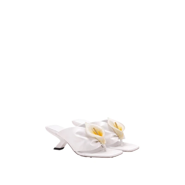 JW PEI Bianca Calla Lily Ruched Toe-Post Heeled Sandals in White | Sandals | Luxury Shoes 