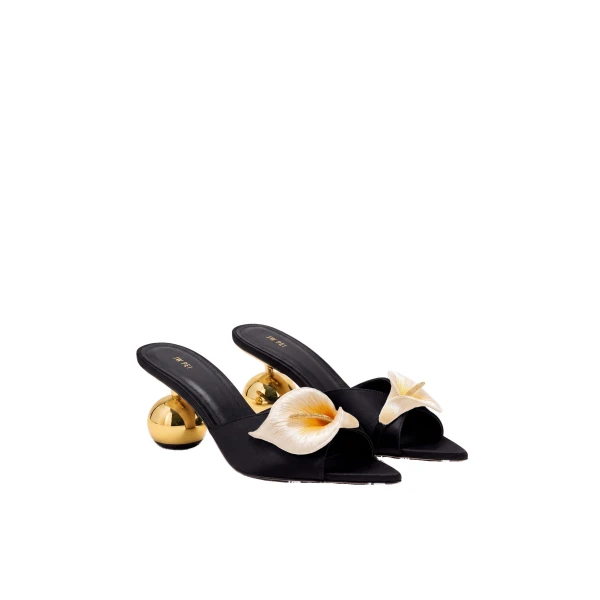 JW PEI Bianca Calla Lily Sphere Heel Mules in Black | Mules | Luxury Shoes 