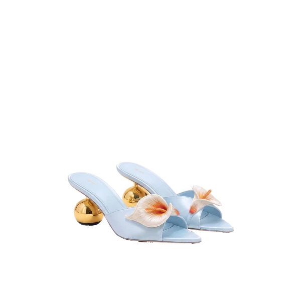 JW PEI Bianca Calla Lily Sphere Heel Mules in Blue | Mules | Luxury Shoes 