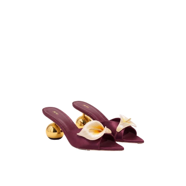JW PEI Bianca Calla Lily Sphere Heel Mules in Burgundy | Mules | Luxury Shoes 