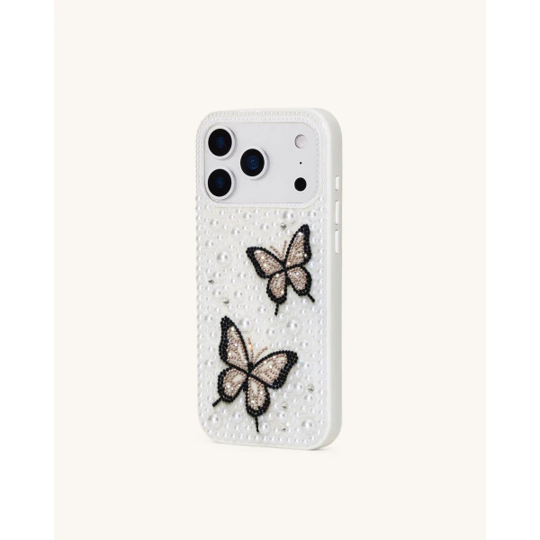 JW PEI Butterfly Pearl Embellished Phone Case in White | Phone Cases | Luxury Shoes 
