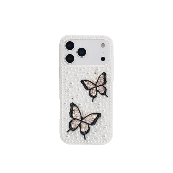 JW PEI Butterfly Pearl Embellished Phone Case in White | Phone Cases | Luxury Shoes 