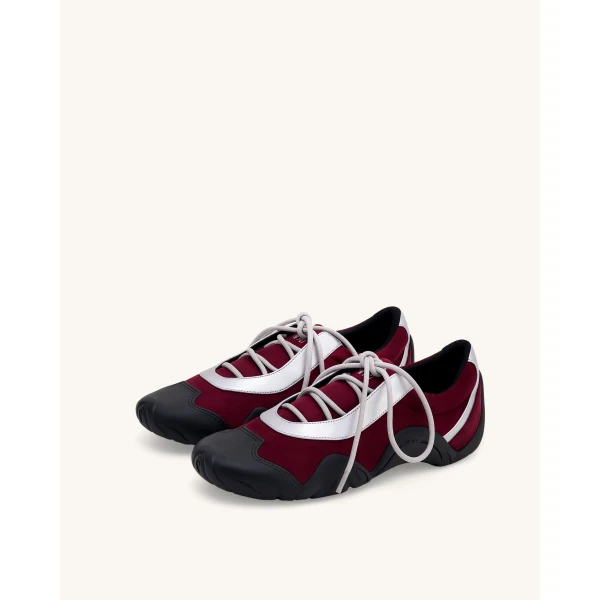 JW PEI Caitlin Faux Suede Lace-up Ballerina Sneakers in Burgundy & Light Grey | Sneakers | Luxury Shoes 