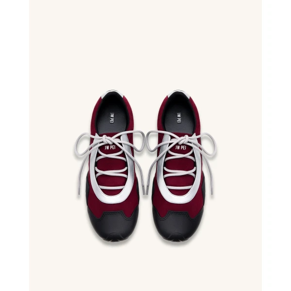 JW PEI Caitlin Faux Suede Lace-up Ballerina Sneakers in Burgundy & Light Grey | Sneakers | Luxury Shoes 
