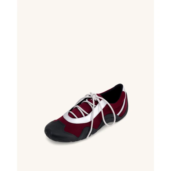 JW PEI Caitlin Faux Suede Lace-up Ballerina Sneakers in Burgundy & Light Grey | Sneakers | Luxury Shoes 