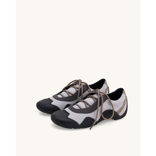 JW PEI Caitlin Faux Suede Lace-up Ballerina Sneakers in Grey Mix | Sneakers | Luxury Shoes 