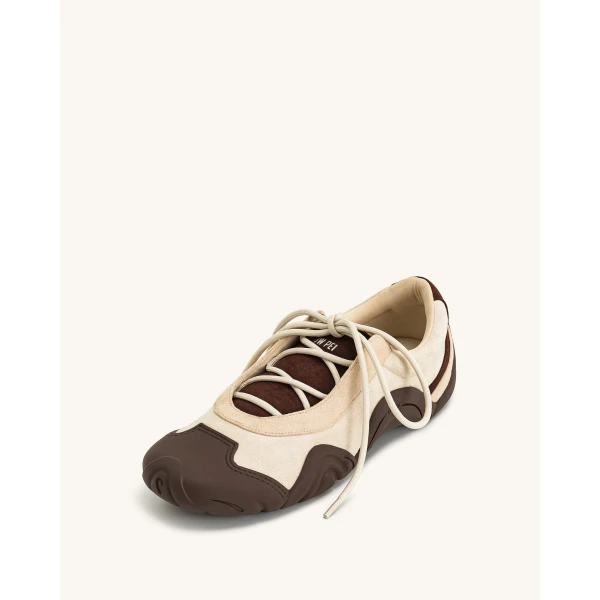 JW PEI Caitlin Lace-up Ballerina Sneakers in Light Brown | Sneakers | Luxury Shoes 