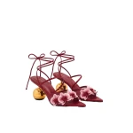 JW PEI Celia Orchid Embroidered Sphere Heel Lace-Up Sandals in Burgundy | Sandals | Luxury Shoes 