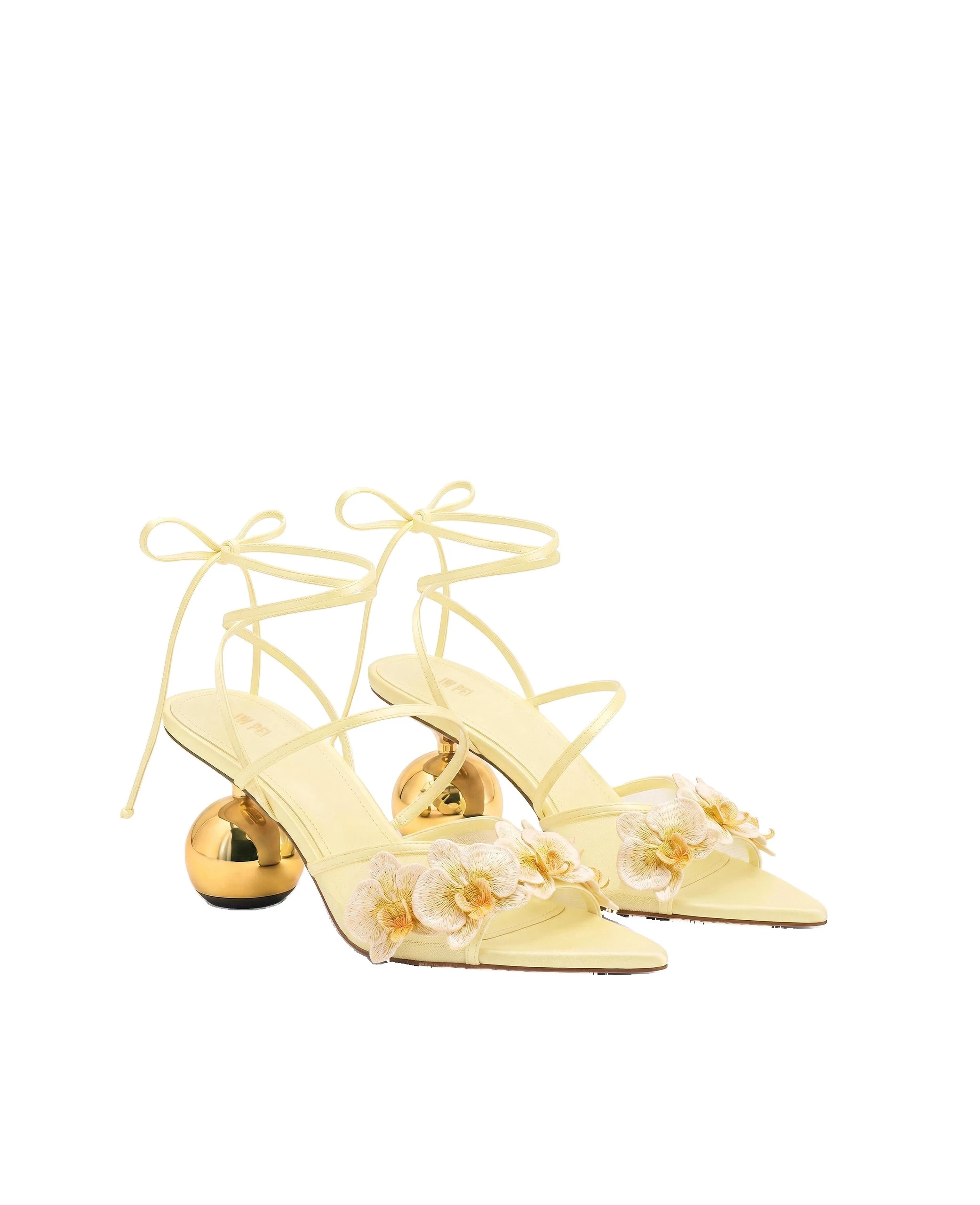 JW PEI Celia Orchid Embroidered Sphere Heel Lace-Up Sandals in Yellow JW PEI Celia Orchid Embroidered Sphere Heel Lace-Up Sandals in Yellow | Sandals | Luxury Shoes