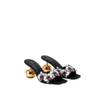 JW PEI Celia Orchid Embroidered Sphere Heel Mules in Black | Mules | Luxury Shoes 