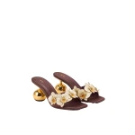 JW PEI Celia Orchid Embroidered Sphere Heel Mules in Brown | Mules | Luxury Shoes 