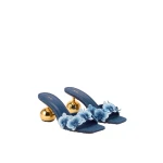 JW PEI Celia Orchid Embroidered Sphere Heel Mules in Denim Blue | Mules | Luxury Shoes 
