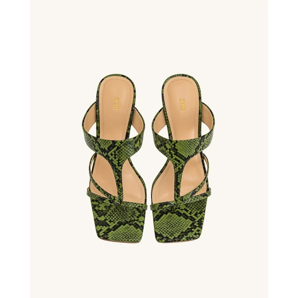 JW PEI Cora Snakeskin Heeled Flip-Flops in Green | Sandals | Luxury Shoes 