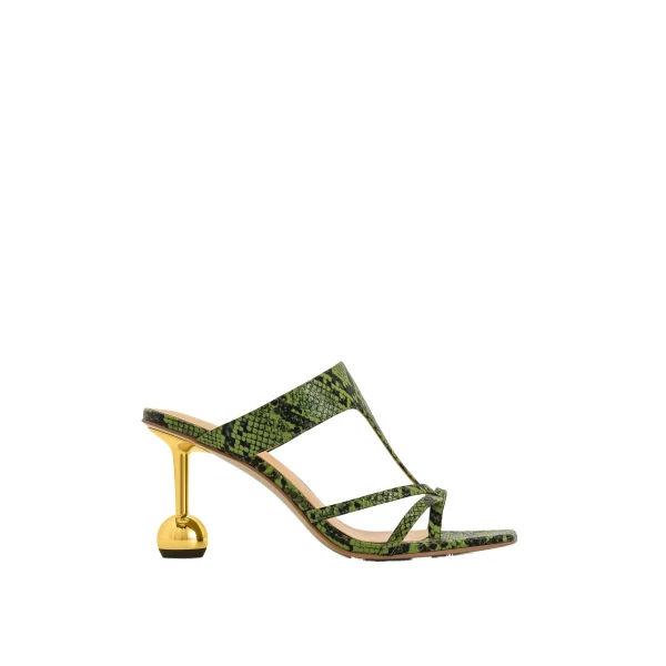 JW PEI Cora Snakeskin Heeled Flip-Flops in Green | Sandals | Luxury Shoes 