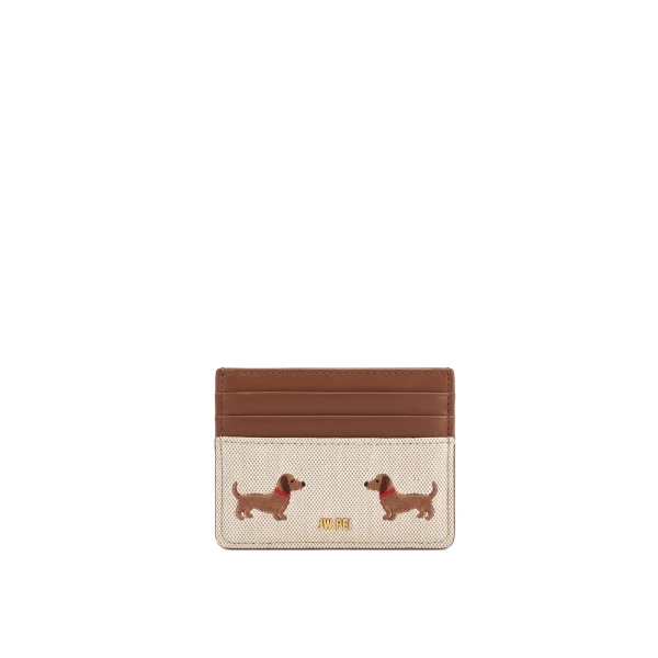 JW PEI Dachshund Embroidered Canvas Card Holder in Beige | Wallets & Purses | Luxury Shoes 